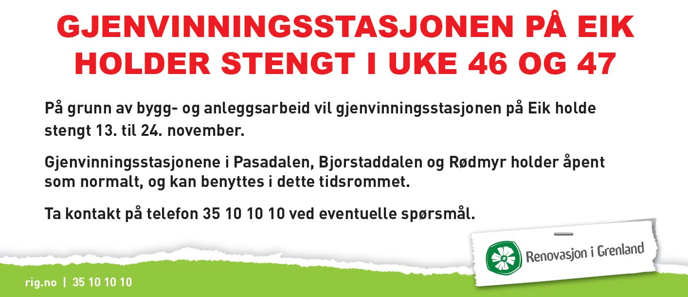 Stengt på Eik gjenvinningstasjon