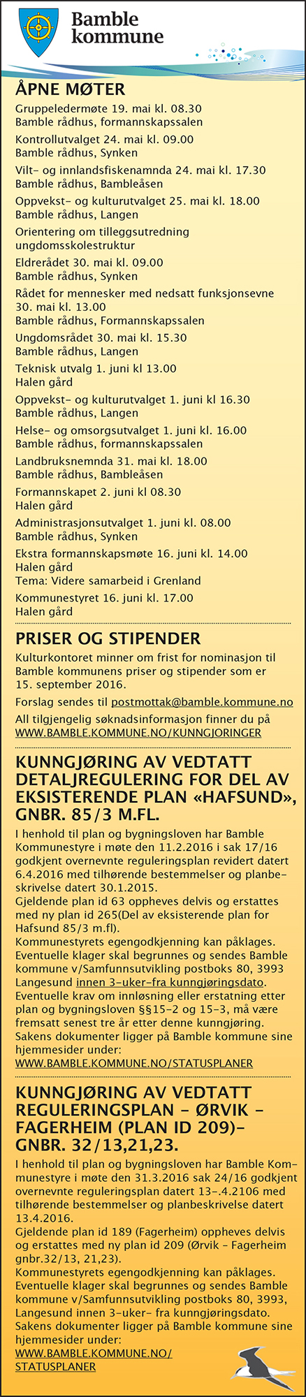 Kunngjøringer 14.5.2016