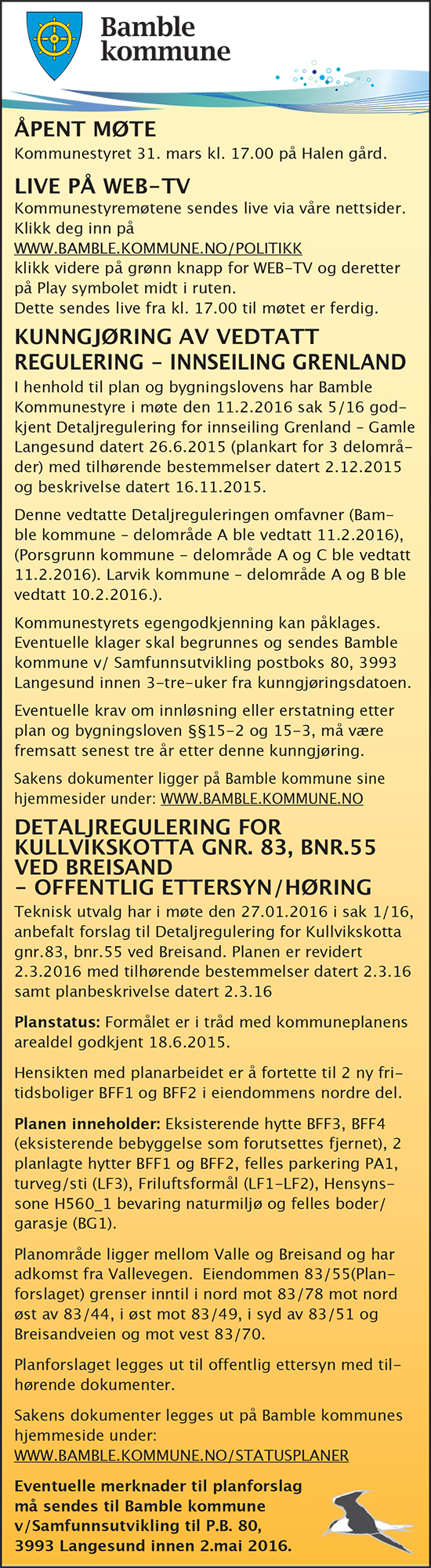 Kunngjøringer 15.3.2016