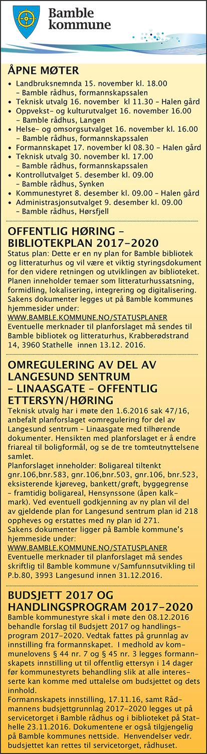 Kunngjøringer 15.11.2016