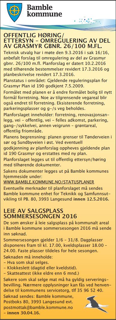 Kunngjøringer 30.3.2016