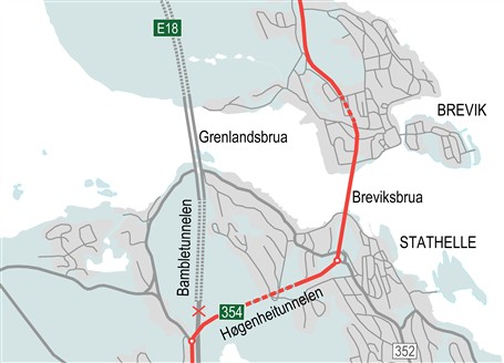 Lenke til artikkel: Trafikkomlegging E18 Rugtvet – Langangen fra 1. september